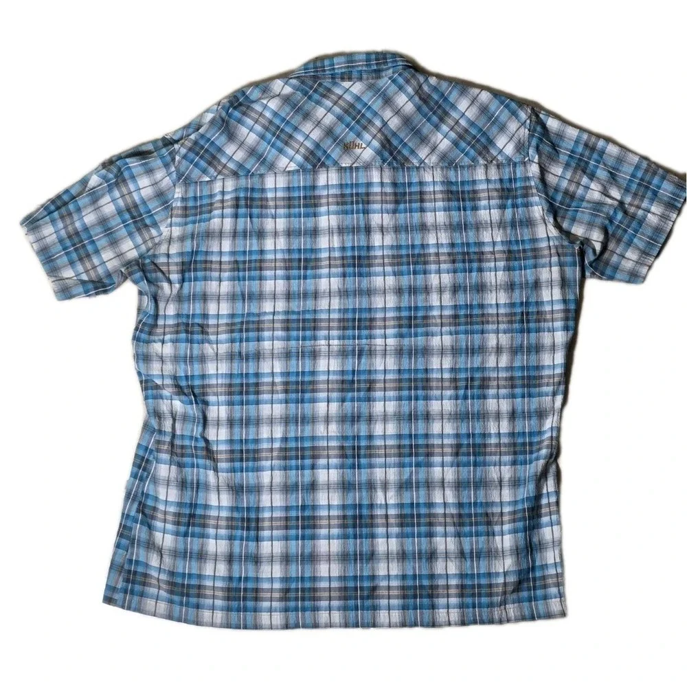 KUHL Men's Size 2XL Blue Plaid Polyester Button Up Short Sleeve Shirt - Picture 7 of 9